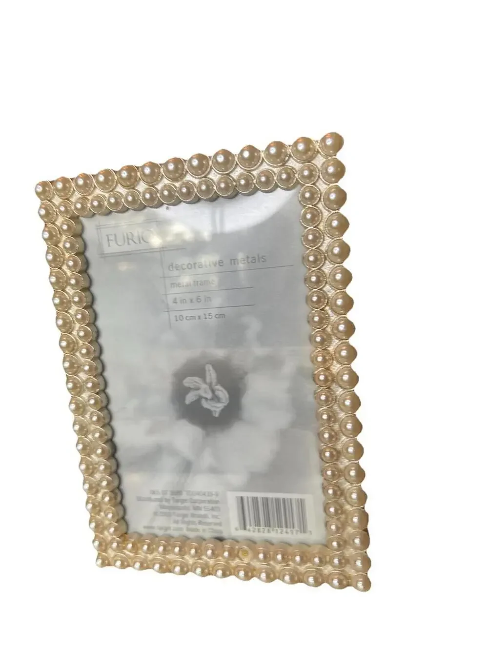 Furio Vintage 2003 Faux Pearl Beaded Metal Photo Frame 4x6 -as is see photo